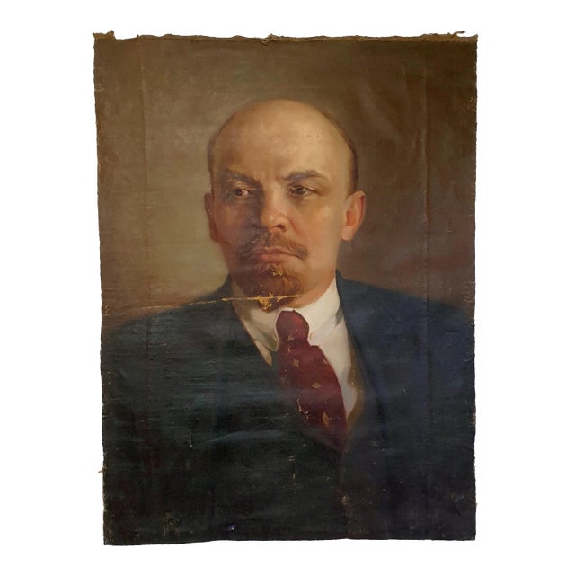 Original Lenin Oil Painting, Socialist Realism Soviet Art 129-95 For Sale