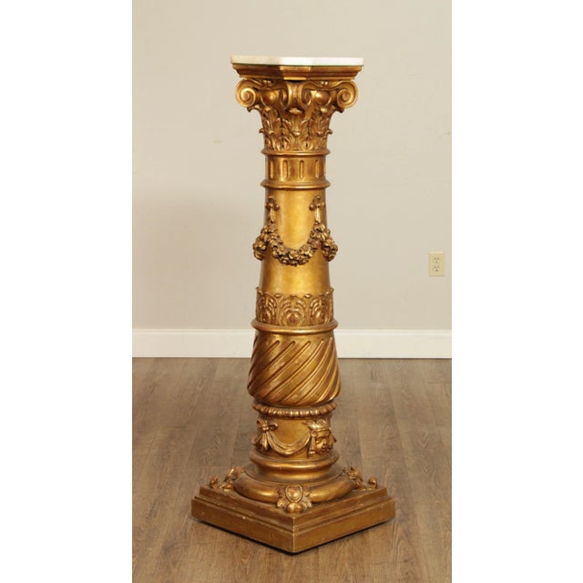 Antique 19th Century Italian Neoclassical Carved Giltwood Marble Top Pedestal For Sale - Image 10 of 13