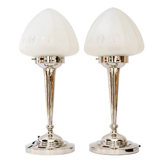 Art Deco Nickel Plated Table Lamps, 1920s, Set of 2 For Sale