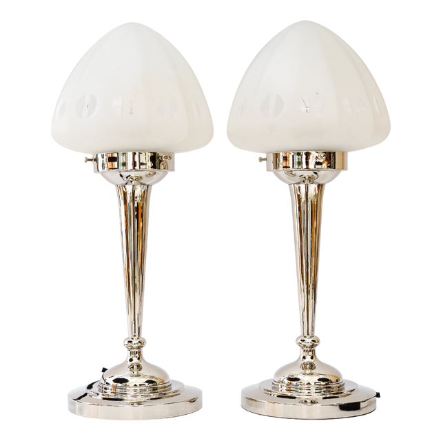 Art Deco Nickel Plated Table Lamps, 1920s, Set of 2 For Sale