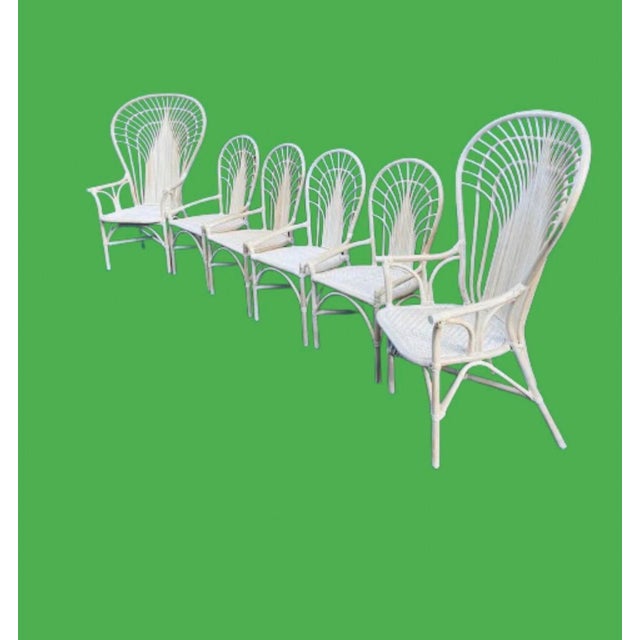 Nautical 1970s Vintage Coastal Bamboo & Wicker Dining Chairs in the Peacock Style, Set of 6 For Sale - Image 3 of 9