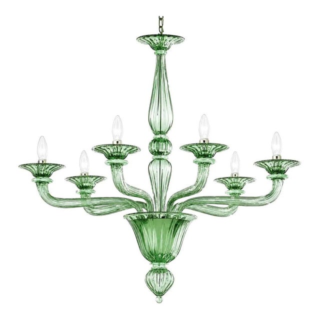 Sculptural Linear Rigadin Green Murano Glass Chandelier by Simoeng For Sale - Image 6 of 6