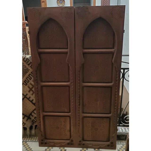 Moroccan Wooden Carved Double Panel Door For Sale In Orlando - Image 6 of 7