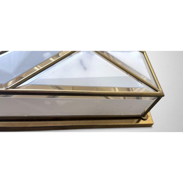 Mid 20th Century Italian Opaline Glass and Brass Flush Mount Ceiling Light For Sale - Image 15 of 18