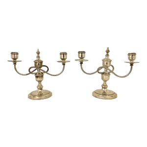 Pair of Neoclassical Style Italian Sterling Silver Candleholders