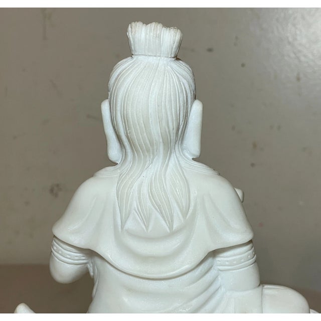 1990s Carved Chinese Marble Stone Samantabhadra Bodhisattva Dehua Sculpture Statue For Sale - Image 11 of 13