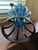 Vintage Mid-Century Hand-Blown Cobalt Blue Caged Glass Vase With Wrought Iron Fram For Sale - Image 4 of 4