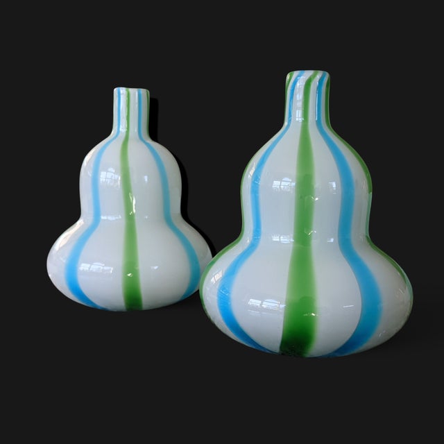 Glass Vintage 1990s Murano Glass Style Gourd Vases- A Pair For Sale - Image 7 of 13