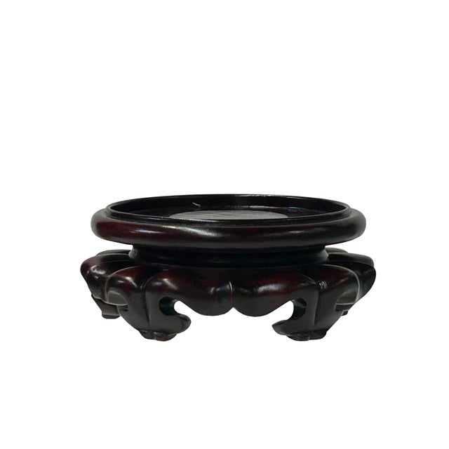 Asian 3.5" Brown Wood Curve Base 5 Legs Round Display Stand Riser Easel For Sale - Image 3 of 6