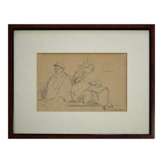 Man With Beret And Lying Man - 1940s - Paul-Franz Namur - Drawing - Modern For Sale