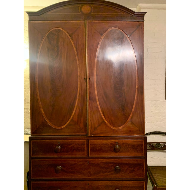 English 18th C English Hepplewhite Mahogany and Satinwood Inlaid Linen Press, Circa 1780 For Sale - Image 3 of 11