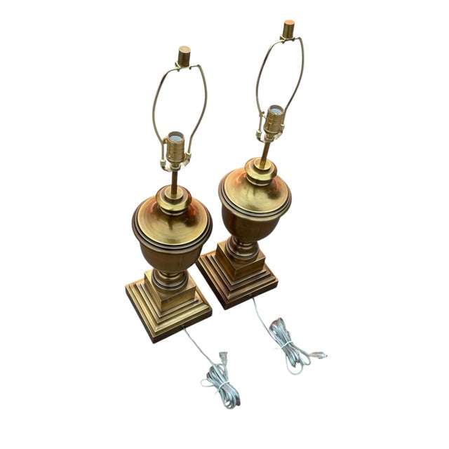 Vintage French Empire Style Gold Brass Metal Urn Form Table Lamps - A Pair For Sale In Phoenix - Image 6 of 8