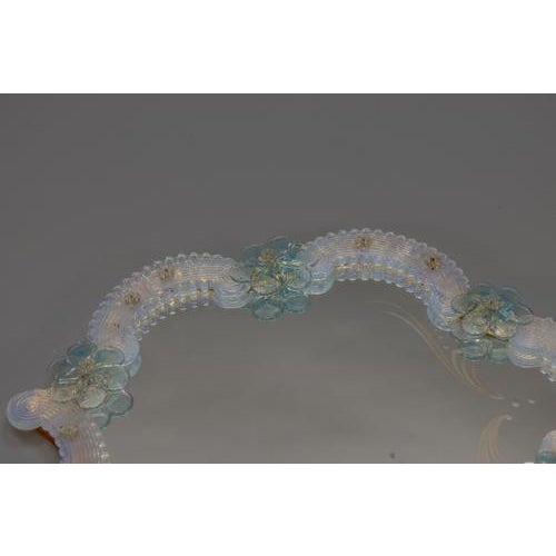 Italian Venetian Light Blue Murano Glass and Opalescent Glass Wall Mirror, 1950s For Sale - Image 11 of 18