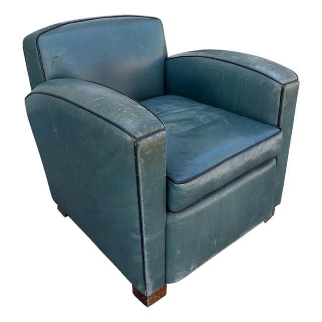 Thomas Callaway Art Deco Leather Club Chair 1 of 2 For Sale
