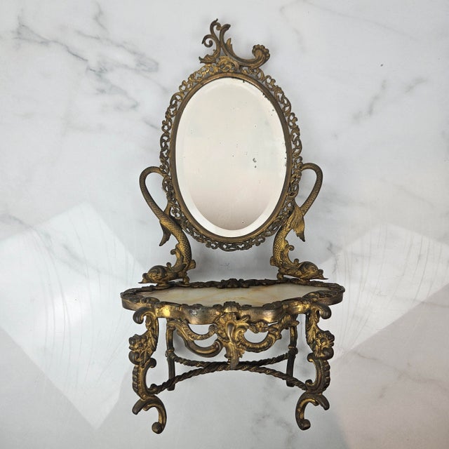 19th-Century Rococo Revival Vanity Mirror with Gilt Bronze Frame and Onyx Top For Sale - Image 11 of 11