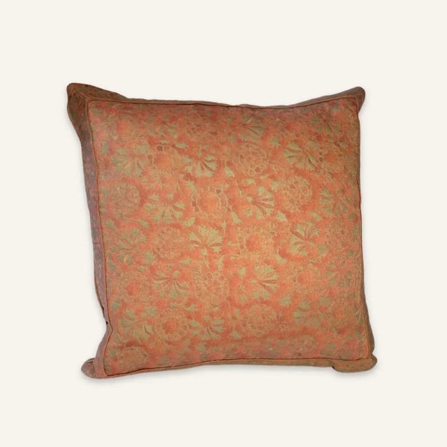 Fortuny Salmon and Olive Fortuny Down-Filled Pillow For Sale - Image 4 of 4