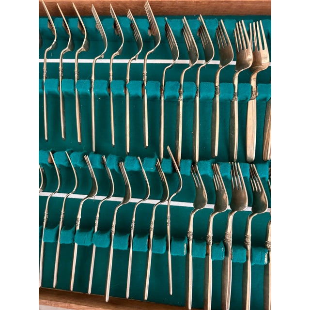 Mid 20th Century Mid 20th Century Complete Set 12 Person Vintage Thai Bronzeware & Teak Case – 144 Pieces For Sale - Image 5 of 17