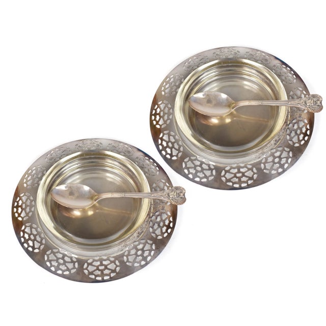 Mid 20th Century Victorian Oneida Silverplate Caviar Jam Jelly Serving Plate Dish With Glass Insert & Spoons- 2 Pieces For Sale - Image 12 of 12