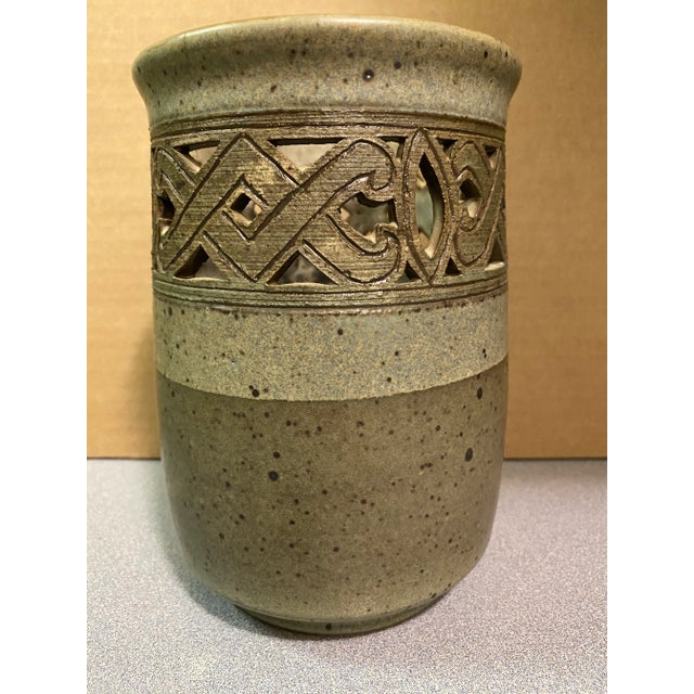 David Greer Handmade Studio Pottery Reticulated Vase For Sale - Image 4 of 10