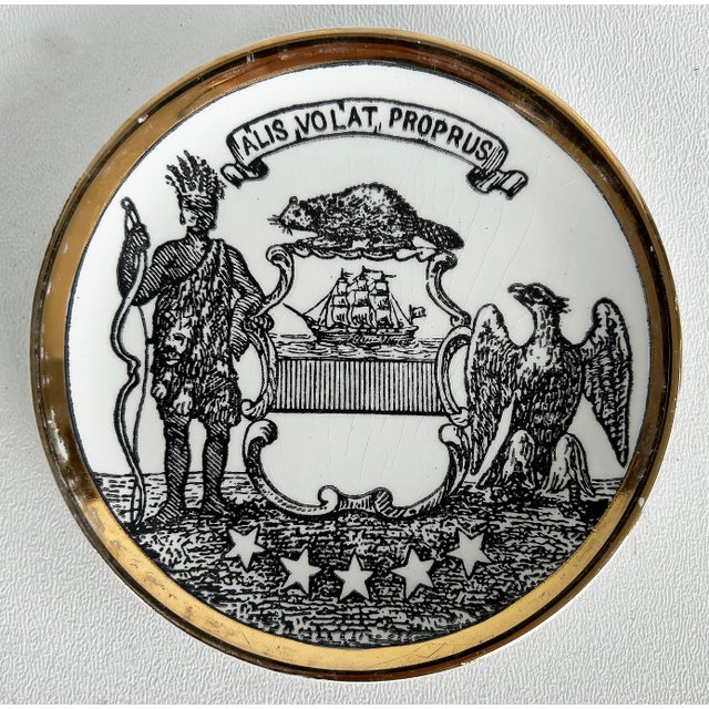 Ceramic Piero Fornasetti 1950s Emblems of the States Coaster Set of 7, Italy For Sale - Image 7 of 11