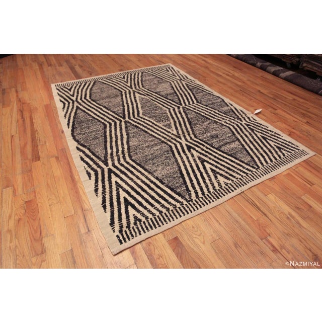 A Wonderfully Artistic and Bold Modern Room Size Geometric Tribal Pattern Salt and Pepper Color Area Rug, Country of...