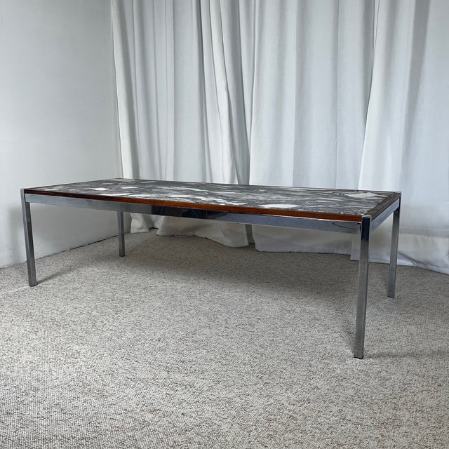 1970s Mid-Century Modern Coffee Table in Metal, Walnut and Arabescato Marble, Italy, 1970 For Sale - Image 5 of 18