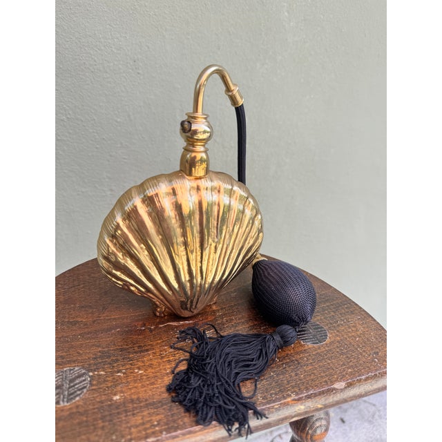 Hollywood Regency Vintage Brass Sea Shell Perfume Atomizer Bottle — Hollywood Regency Vanity For Sale - Image 3 of 4