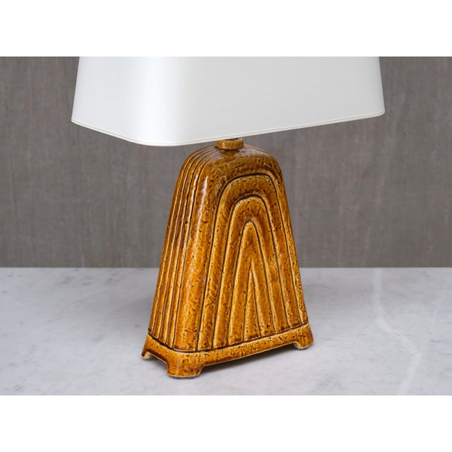 Mustard Yellow Chamotte Table Lamp by Gunnar Nylund for Rörstrand, 1950s For Sale - Image 9 of 14