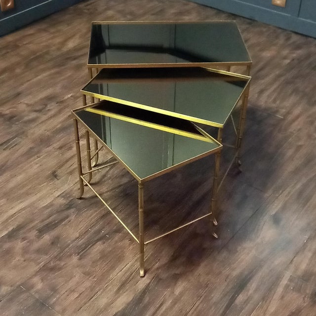 Gold Mid-Century Bamboo Look Nesting Tables attributed to Maison Baguès, 1960s, Set of 3 For Sale - Image 8 of 11