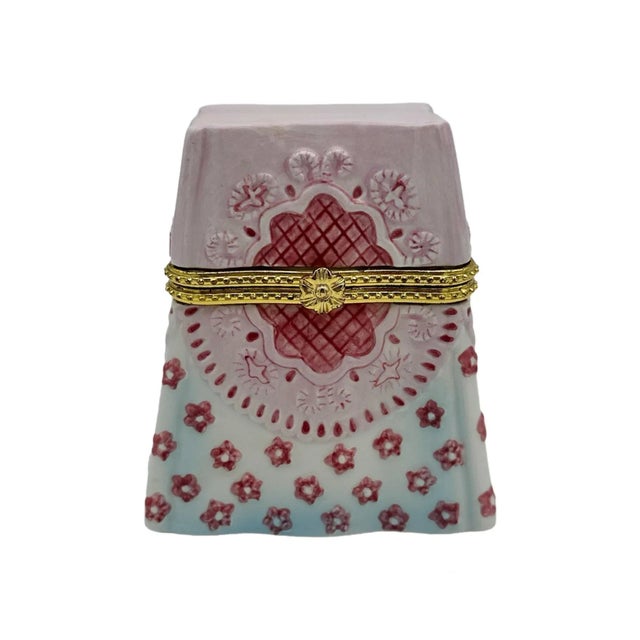 Late 20th Century Porcelain Miniature Floral Purse Trinket Box For Sale In Houston - Image 6 of 6