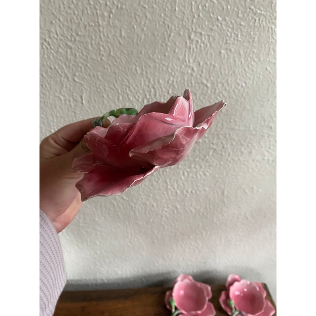 Vintage Handmade Italian Rose Tea Cup & Dessert Plates Set- 19 Pieces For Sale - Image 12 of 13