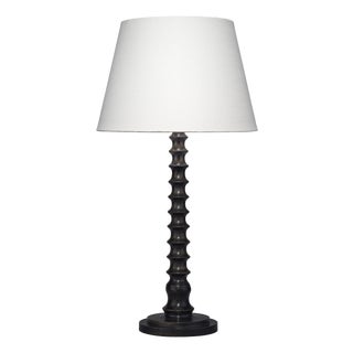 Revolution Wood Table Lamp with Linen Shade, Black For Sale