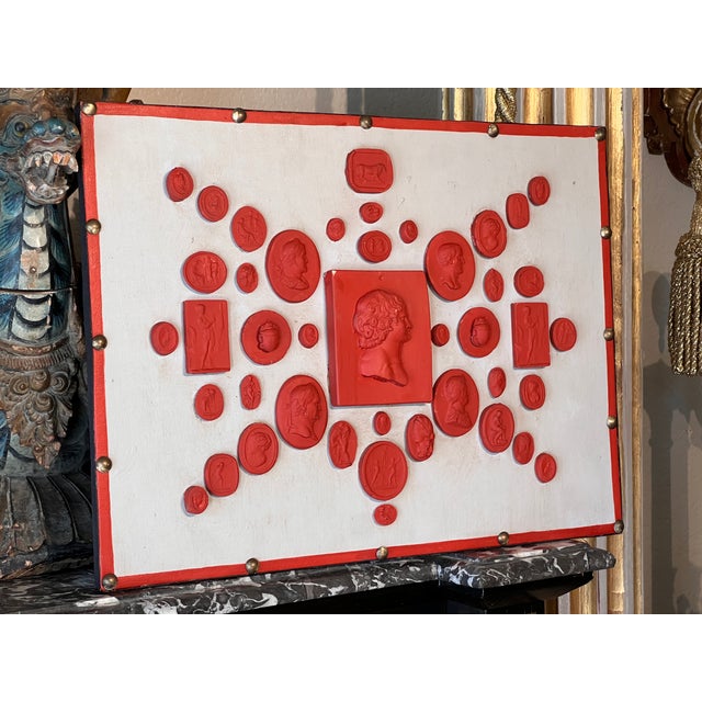 #1013 Grand Tour Revival Neoclassical Vintage Red Plaster Cast Waxed Intaglio Arrangement For Sale - Image 11 of 11