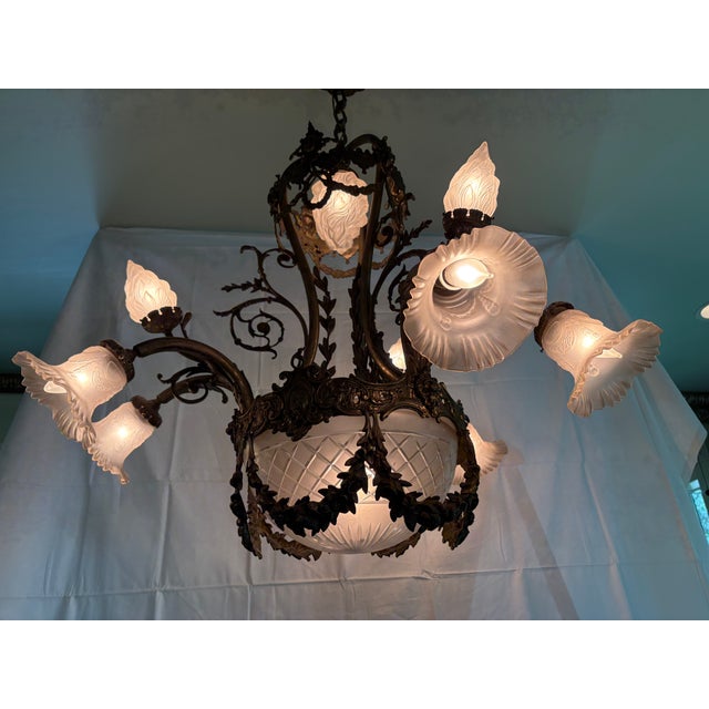 Late 19th Century Late 19th Century Moisant Style Bronze Chandelier For Sale - Image 5 of 5