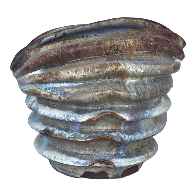 Modern Studio Art Pleated Pottery Vase For Sale