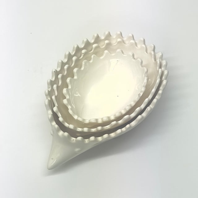 White Ceramic Hedgehog Stacking Bowls - Set of 3 For Sale In Miami - Image 6 of 9