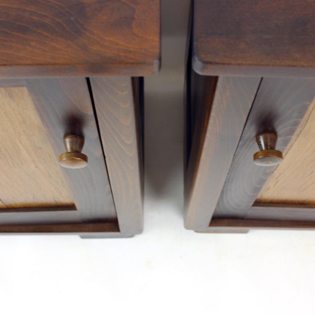 Tall Vintage Bedside Tables in Wood, Czechoslovakia, 1930s, Set of 2 For Sale - Image 9 of 16