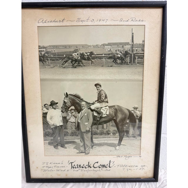 Up for sale is an original vintage 1947 horse racing photograph of winning horse Teaneck Comet at Aqueduct. This original...