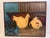 A striking mid-century modernist oil painting signed Smith at the lower right, depicting two stylized chickens in front of...