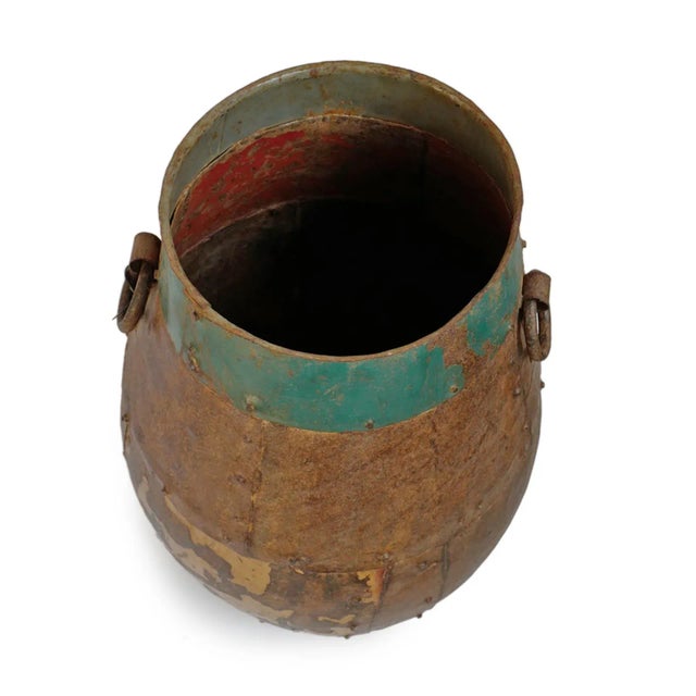 Farmhouse Vintage Industrial Farmhouse Iron Rivet Urn For Sale - Image 3 of 4