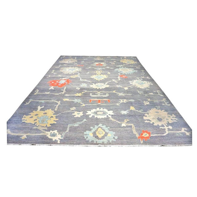 Early 21st Century 21st Century Turkish Oushak 12X16 Grey, Ivory, Orange & Slate Blue Handmade Area Rug #1144179 For Sale - Image 5 of 13