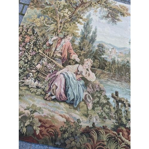 Vintage French Jacquard Pastoral Loves Tapestry in the style of Aubusson, 1950s For Sale - Image 11 of 18