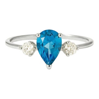 Blue Topaz Cz Diamond Ring in 925 Sterling Silver Us 7 For Sale