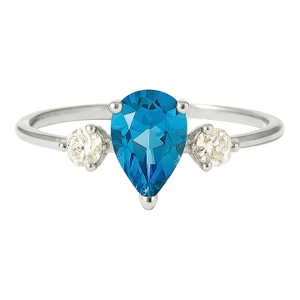Blue Topaz Cz Diamond Ring in 925 Sterling Silver Us 7