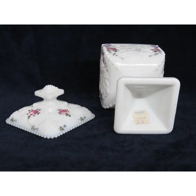 Westmoreland Milk Glass Beaded Edge Square Grape Pedestal Candy Bowl For Sale - Image 10 of 11