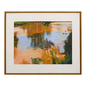 Colorful Lake Reflections, Large-Scale Pastel Landscape With Ducks