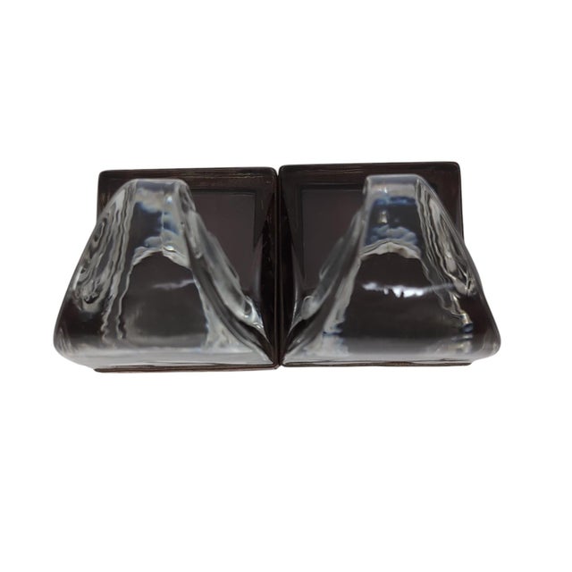 VTG Art Deco Style Clear Glass Scroll / Wave Bookends Pair Set Heavy For Sale In San Diego - Image 6 of 12