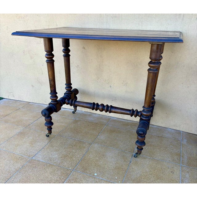 Brown 19th Century Victorian Walnut Table with Turned Base and Castors For Sale - Image 8 of 12