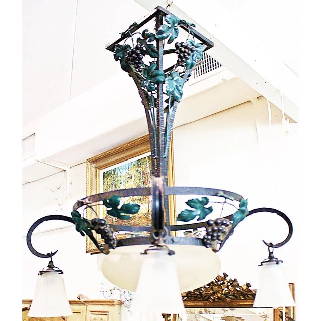 Art Deco 1920s French Art Nouveau Deco Metal Chandelier For Sale - Image 3 of 9