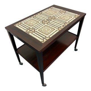 Mid Century Rosewood and Tile Top Bar Cart For Sale